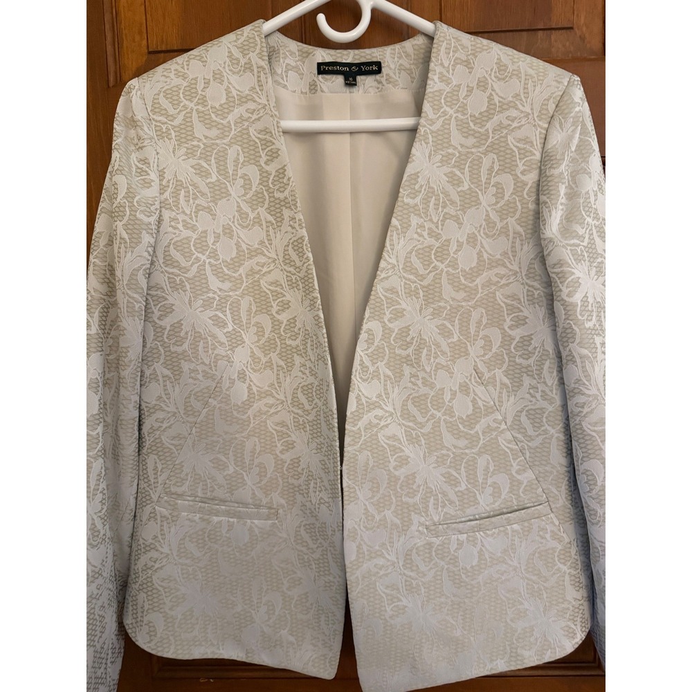 Preston & York Blazer Jacket Womens Size 16 Tan Floral Career Business Casual